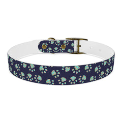 Dog Collar- Navy With Turquoise Paw Prints