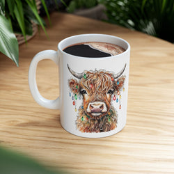 Highland Cow Mug — Colorful Watercolor Scottish Cow Ceramic Coffee Cup (11oz & 15oz)