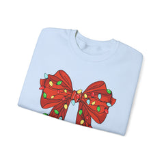 Festive Christmas Bow with Lights, Crewneck Sweatshirt, Holiday Sweatshirt, Winter Fashion, Christmas Apparel