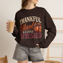 "Thankful, Blessed & a Little Stressed" Fall Pumpkin Sweatshirt