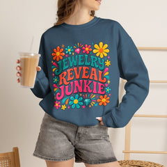 Jewelry Reveal Junkie Sweatshirt by Gildan, Cozy Unisex Crewneck, Gift for Jewelry Lovers