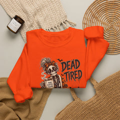 Dead Tired Halloween Crewneck Sweatshirt – Sleepy Skeleton Coffee Graphic Halloween