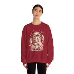 Cute Bunny Sweatshirt — Heart Glasses Bunny Crewneck, Cozy Valentine Pullover