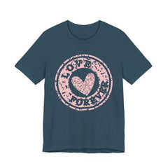 Heart Stamp Tee — Pink 'Love More' Graphic T-Shirt