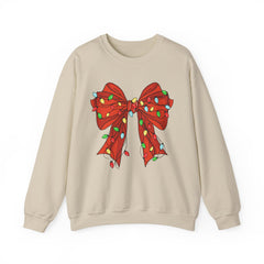 Festive Christmas Bow with Lights, Crewneck Sweatshirt, Holiday Sweatshirt, Winter Fashion, Christmas Apparel