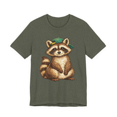Cute Raccoon Graphic Tee — Adorable Cartoon Raccoon with Green Cap