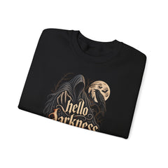 Hello Darkness Crewneck Sweatshirt — Gothic Moon Raven Graphic- Halloween