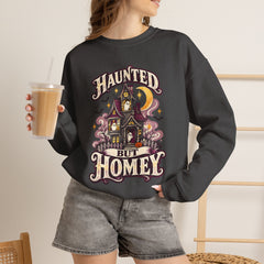 Haunted But Homey Sweatshirt — Cozy Halloween Haunted House Crewneck