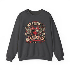 Certified Heartbreaker Crewneck Sweatshirt — Vintage Racing Winged Valentines Heart Graphic