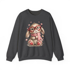 Cute Bunny Sweatshirt — Heart Glasses Bunny Crewneck, Cozy Valentine Pullover