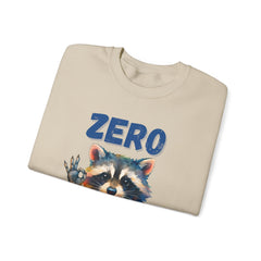 Crewneck Sweatshirt — "Zero Fluffs Given" Raccoon Holiday Gildan Crewneck