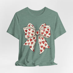 Heart Bow T-Shirt — Cute Valentine’s Day Tee with Red Heart Pattern