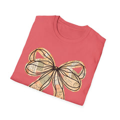 Vintage Newspaper Print Pen & Ink Bow T-Shirt