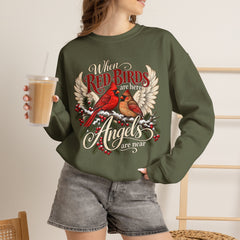 Red Birds Are Angels Crewneck Sweatshirt — Memorial Cardinal Tribute Sweater- Christmas Vibes