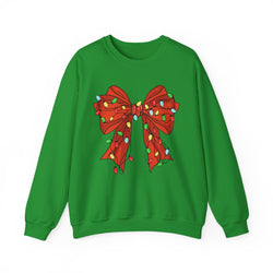 Festive Christmas Bow with Lights, Crewneck Sweatshirt, Holiday Sweatshirt, Winter Fashion, Christmas Apparel
