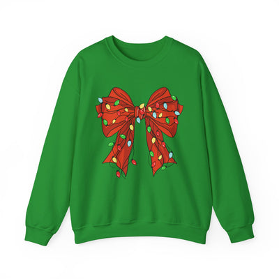Festive Christmas Bow with Lights, Crewneck Sweatshirt, Holiday Sweatshirt, Winter Fashion, Christmas Apparel