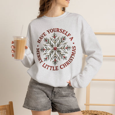 “Have Yourself a Merry Little Christmas” Snowflake Gildan Crewneck Sweatshirt