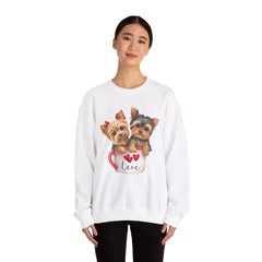 Yorkshire Terriers in Coffee Cup Sweatshirt - Valentine's Day Cuteness