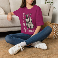 FB Rockstar Dog Unisex T-Shirt - Deaf Dogs Definitely Rock White Upright Bass Design