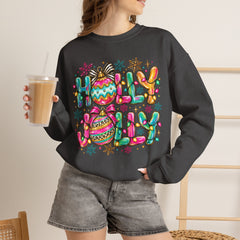Holly Jolly Crewneck Gildan Sweatshirt — Colorful Christmas Ornament Holiday Sweater