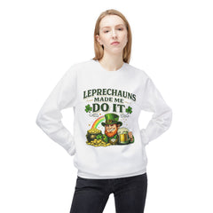 St. Patrick's Day Crewneck Sweatshirt — "Leprechauns Made Me Do It" Graphic
