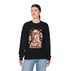 Cute Bunny Sweatshirt — Heart Glasses Bunny Crewneck, Cozy Valentine Pullover