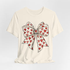 Heart Bow T-Shirt — Cute Valentine’s Day Tee with Red Heart Pattern
