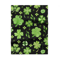 St. Patrick's Day Soft Fleece Dog Blanket - Shamrocks on Black Design