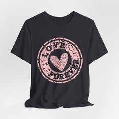Heart Stamp Tee — Pink 'Love More' Graphic T-Shirt