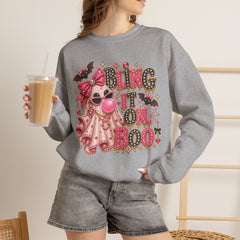 'Bling It On Boo' Pink Ghost Halloween Crewneck Sweatshirt