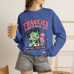 Frankie’s Monstermash Café Sweatshirt — Retro Cute Frankenstein Milkshake Halloween Crewneck