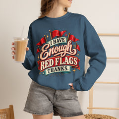 "I Have Enough Red Flags, Thanks" Vintage Banner Graphic Valentine Sweatshirt