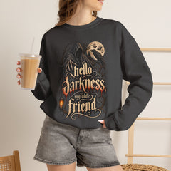 Hello Darkness Crewneck Sweatshirt — Gothic Moon Raven Graphic- Halloween