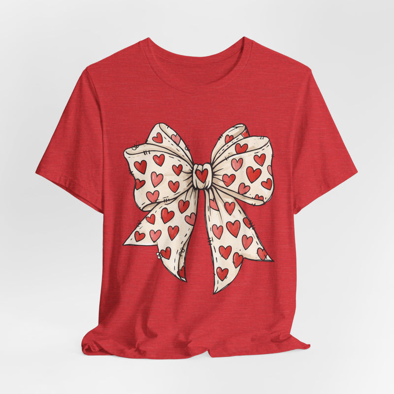Heart Bow T-Shirt — Cute Valentine’s Day Tee with Red Heart Pattern