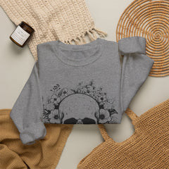 Skull & Floral Crewneck Sweatshirt — Gothic Skull with Flowers Graphic - Halloween