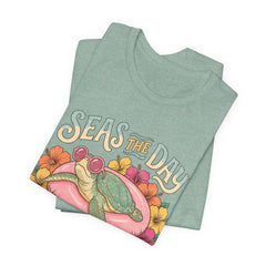 Seas the Day Turtle Tee — Vintage Floral Beach T-Shirt