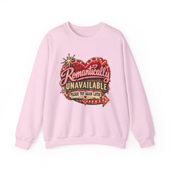 Romantically Unavailable Crewneck Sweatshirt — Retro Heart Neon Sign Valentine Graphic