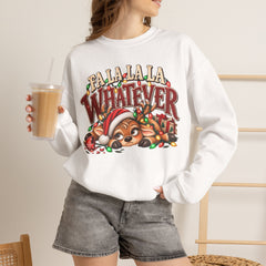 'Fa La La La Whatever' Cute Sleepy Reindeer Christmas Sweatshirt
