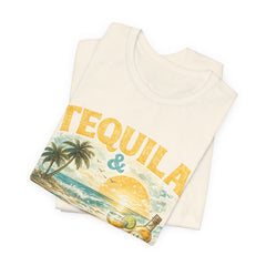 Tequila & Tan Lines Beach T-Shirt — Tropical Sunset Vacation Tee