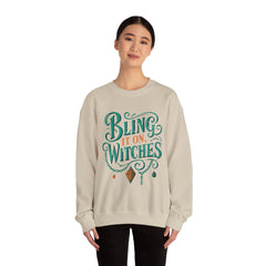 Bling It On, Witches Sweatshirt – Cozy Halloween Apparel, Unisex Crewneck, Spooky Season Fashion, Witchy Gifts, Fall Collection