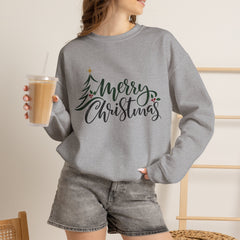 "Merry Christmas" Crewneck, Unisex Sweater, Winter Fashion, Festive Apparel, Holiday Gift, Christmas tree