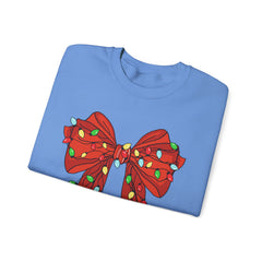 Festive Christmas Bow with Lights, Crewneck Sweatshirt, Holiday Sweatshirt, Winter Fashion, Christmas Apparel