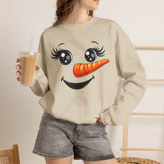 Happy Snowman Crewneck Sweatshirt | Winter Apparel, Christmas Gift, Cozy Sweater, Holiday Clothing, Carrot Nose Design