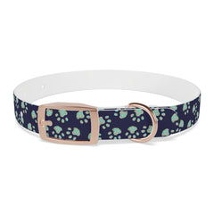 Dog Collar- Navy With Turquoise Paw Prints