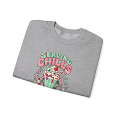 Halloween Sweatshirt — "Serving Chills with Extra Whipped Cream" Retro Ice Cream Graphic - BP