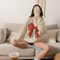 Festive Christmas Bow with Lights, Crewneck Sweatshirt, Holiday Sweatshirt, Winter Fashion, Christmas Apparel