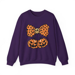 Halloween Pumpkin Bow Sweatshirt, Fall Fashion, Cozy Crewneck, Unisex Sweatshirts, Holiday Apparel, Seasonal Gift