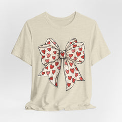 Heart Bow T-Shirt — Cute Valentine’s Day Tee with Red Heart Pattern