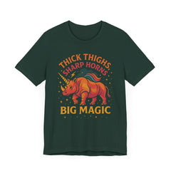 Big Magic Unicorn Tee: Thick Thighs Sharp Horns, Unisex Jersey Shirt, Fun Graphic Tee, Cute Gift for Unicorn Lovers, Casual Everyday Wear