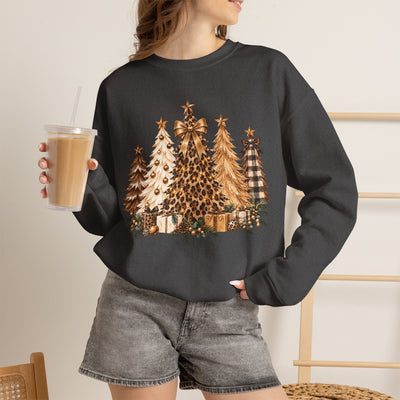 Leopard & Neutral Christmas Trees Crewneck Sweatshirt